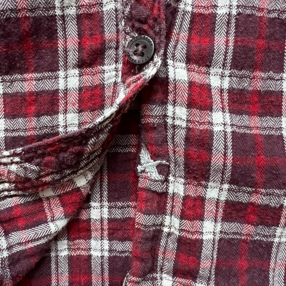 Eddie Bauer flannel button down, red plaid, XS - Picture 5 of 9